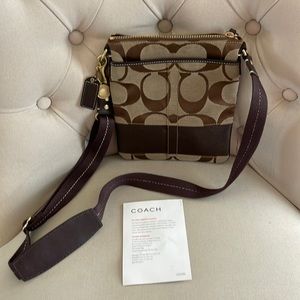 Coach tan and brown signature logo crossbody
